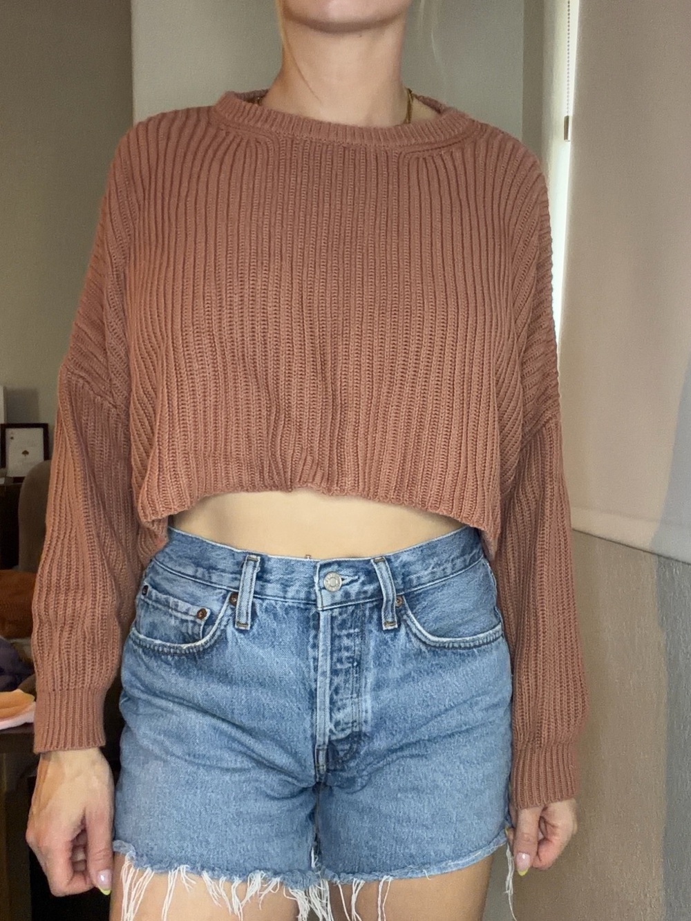 💗LOWEST PRICE💗Cotton Candy Brown Crew Neck Sweater with Ribbed Knit